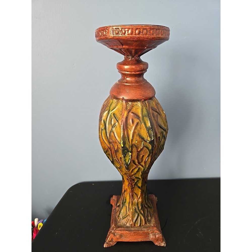 Vintage Metal Tin LmPedestal Pillar Candle Holder H 16. 5" x‎ 6" W Rustic